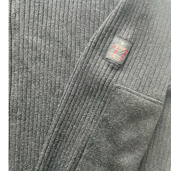 American Eagle Outfitter Full Zip Ribbed Cardigan, Gray, Arm Patches, size Large - Picture 3 of 10